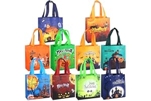 PARSUP 10PCS Halloween Bags,Halloween Tote Bags with Handles, Gift Bags, Multifunctional Non-Woven Halloween Bags for Gifts Wrapping, Trick or Treat, Halloween Party Supplies, 7.9"×7.9"×3.15"