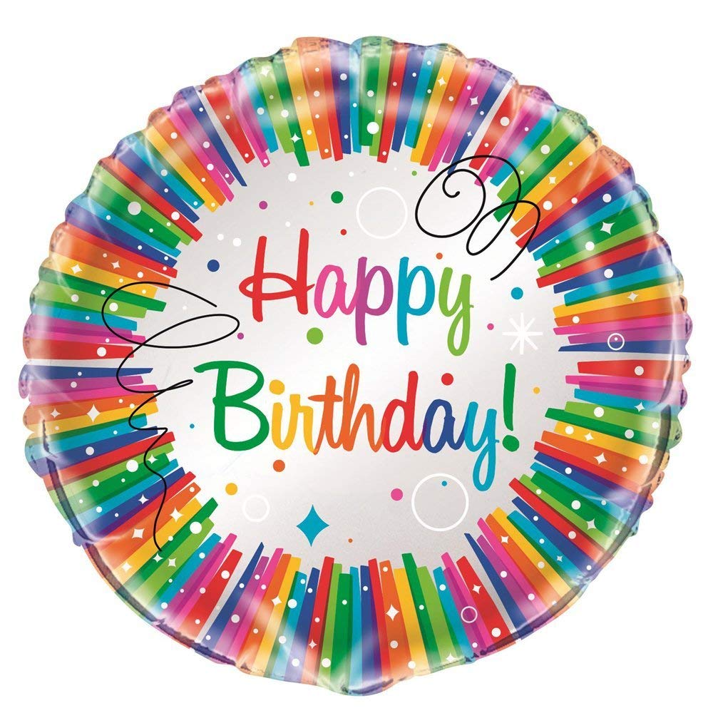 Rainbow Ribbons Birthday Multicolor Round Foil Balloon (45cm) 1 Piece - Vibrant & Festive Party Decorations, 18"