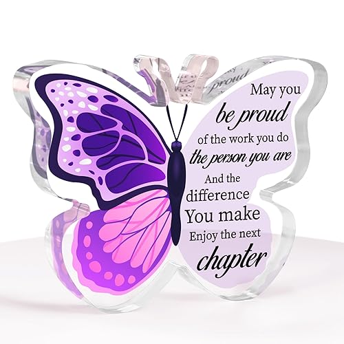 Einanmut Retirement Gifts for Women, Acrylic Butterfly Plaque Leaving Gifts for Women Men Thank You Gifts Retirement Decorations