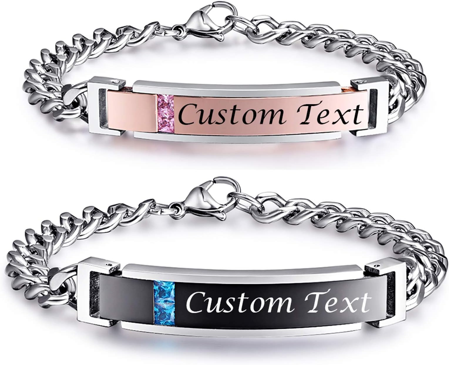 NEHZUS His and Hers Stainless Steel Personalized Bracelet Custom Engraving (Couples)