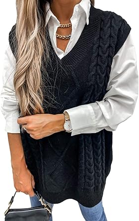 oversized cable knit vest