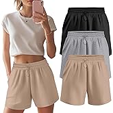 Neer 3 Pack Women's Drawstring Sweat Shorts High Waisted Casual Summer Athletic Elastic Running Shorts with Pockets