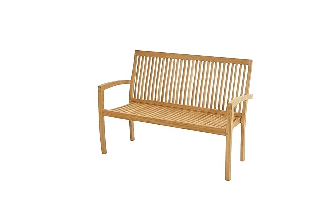 Ploß Stapelbank Memphis 130 cm - Holz-Gartenbank stapelbar in Braun - Landhausbank für 2 Personen - Teakholz-Bank mit Armlehn