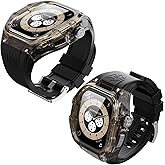 ShellBox Rugged Watch Case, Built-in Screen Protector Waterproof Shockproof Band Strap for Apple iWatch Series 10 46MM, Women Men Silicone Bumper iWatch Band with Case Cover, Clear-Black