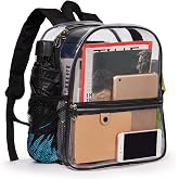 ZJIE Clear Mini Backpack 12x12x6 Stadium Approved Clear Backpacks Transparent Backpack for Stadium, Sporting Event, Music Festival and Concerts (Black)