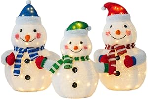 TECHSHARE Jingle Joy 3-Piece 32-Inch LED Lighted Outdoor Snowman Family Set - Weather Resistant with Ground Stakes - Festival Winter Christmas Decorations - Holiday Yard, Lawn and Garden Decor - Trio Figurines