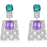 S925 Sterling Silver Posts Square Crystal Dangle Earrings for Women Drop Cubic Zirconia Statement Earrings Fashion Jewelry Gift for Wedding Prom Party