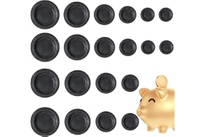 Thinp 20 Pcs Piggy Bank Stopper Replacement, 5 Sizes Piggy Bank Plug Round Coin Banks Plugs Rubber Saving Box Stoppers for Coin Banks Saving Box 26mm, 30mm, 32mm, 38mm(Black)