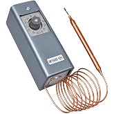 W1609-101 Commercial Refrigeration Thermostat, 8&deg;F On-Off Differential, Dual F/C Dial, 5Ft Copper Capillary, -30&deg;F to 90&deg;F Temp Range, Dustproof Steel Housing