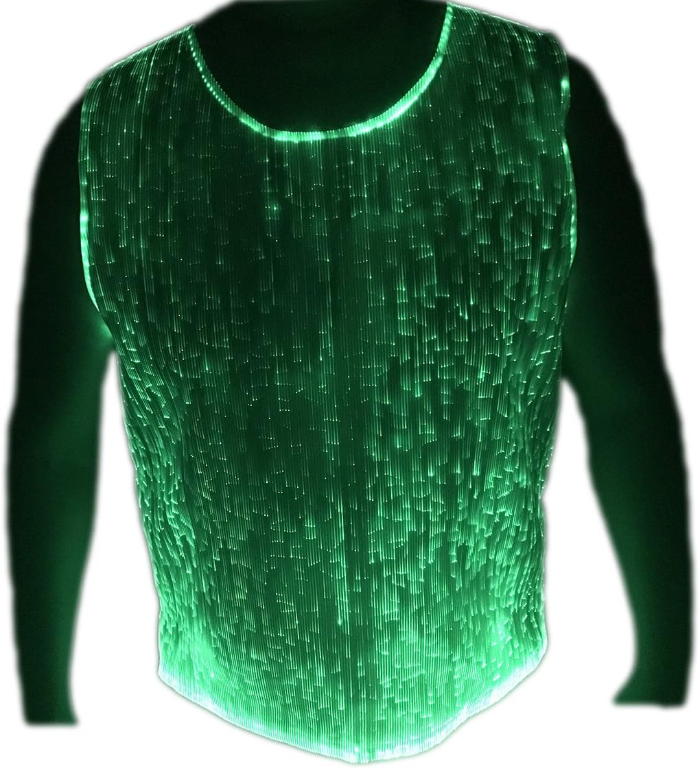 Fiber Optic Light up Hip Hop Festival Tank Top T Shirts RGB LED Clothing for Men,Mobile APP Control