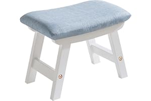 Aibiju Small Foot Stool Ottoman, Foot Rest Pouf Ottoman, Wooden Step Stool for Kids and Adults for Living Room Bedroom Kitchen 15.8x10x11.4 inch (Blue Cover+White Legs) YD-1357