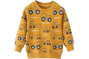 PURKARTT Toddler Boys Sweatshirts Kids Cotton Long Sleeve Crewneck Pullover Cartoon Print Shirts 2-7T