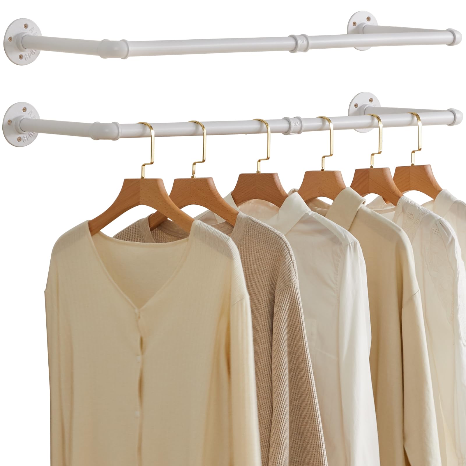 IBUYKE 94 cm Wall Mounted Coat Rack Industrial Design Wall Mount Removable Clothes Rack Space-Saving, Holds up to 50 kg, Two Bases, White TYJ001W-2