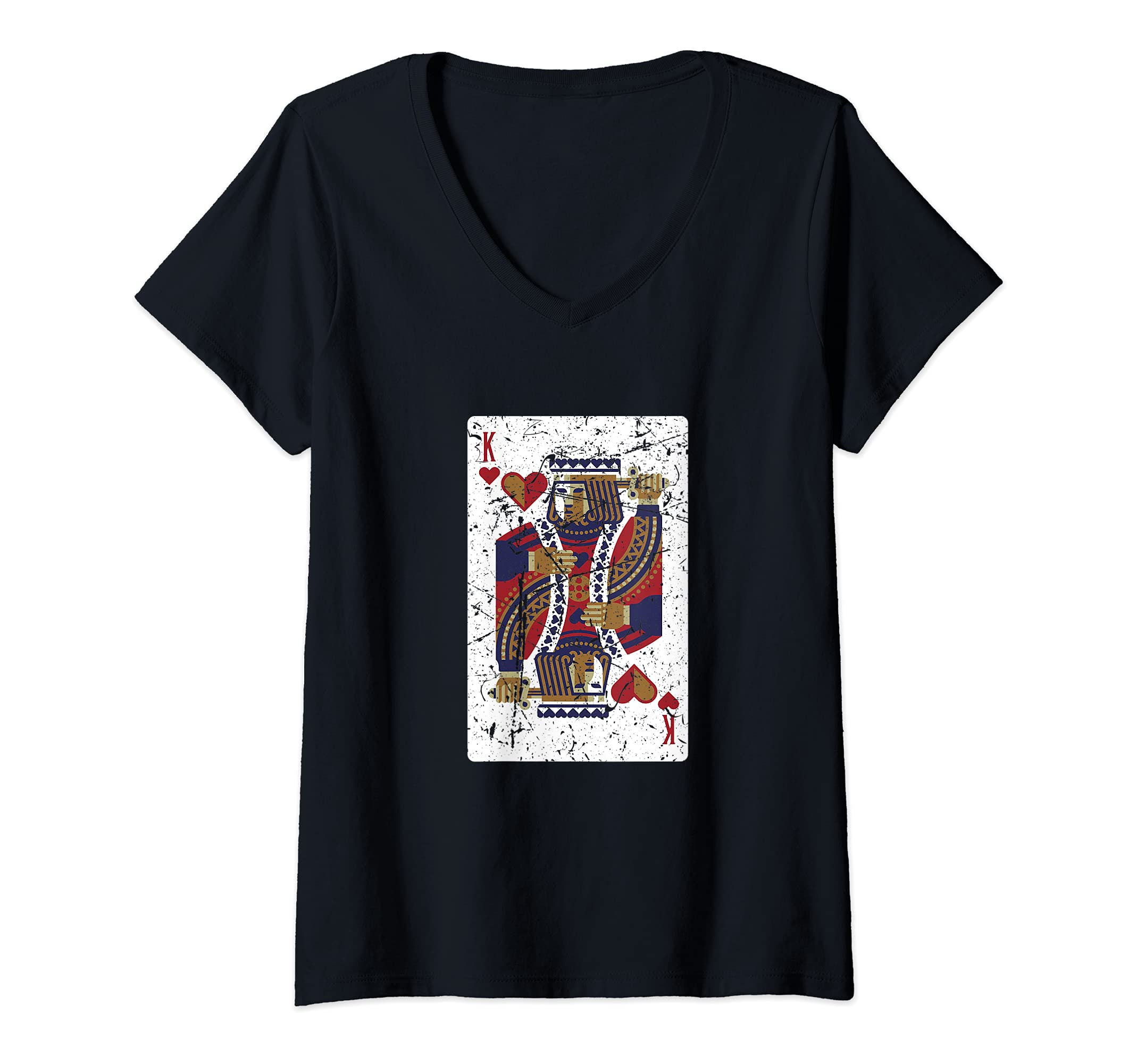 Womens Funny King Of Hearts Card Design Poker Player V-Neck T-Shirt