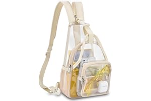 Mildbeer Mini Clear Backpack for Women - 2-in-1 Slim Sling & Shoulder Bag, Stadium Approved Clear Festival Purse for Concerts & Daily, Beige