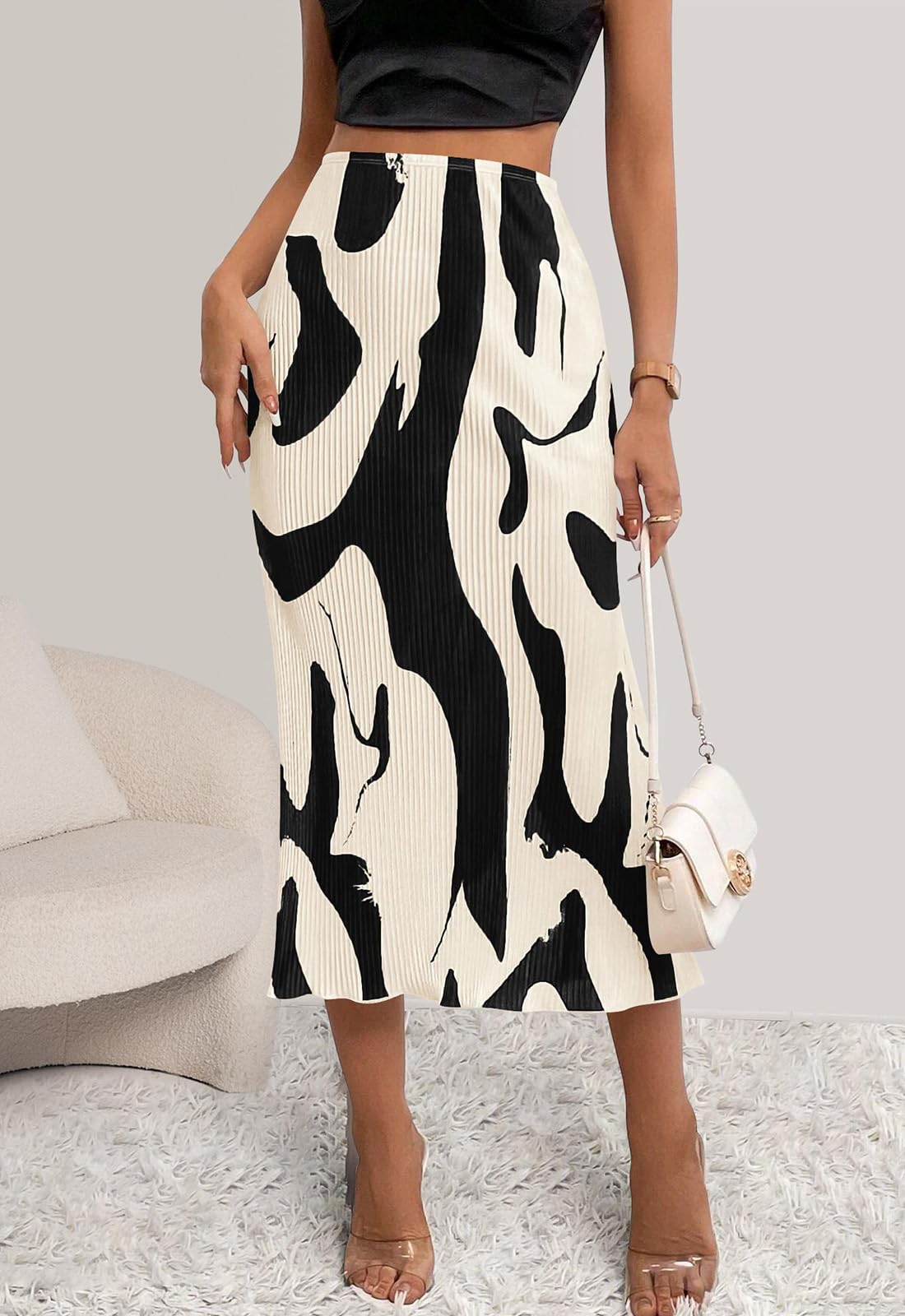 PRETTYGARDEN Women's 2025 Summer High Waist Graphic Print A Line Pleated Long Skirts for Women Trendy Plisse Midi Skirt