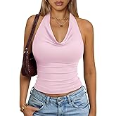 Trendy Queen Halter Tops for Women Going Out Summer 2026 Fashion Cowl Neck Backless Top Sexy Cute Y2K Basic Vacation Clothes