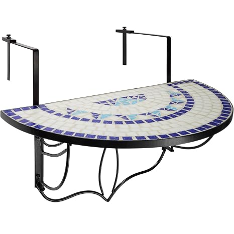 TecTake 800570 - Balkonhängetisch zusammenklappbar, Halbkreisförmiges Design, Tischplatte aus Steinmosaik - Diverse Farben (B