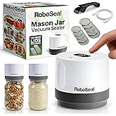 RoboSeal Rechargeable Mason Jar Vacuum Sealer for Mason Jars Wide and Regular, One Touch Vacuum Sealer for Jars, 10 Lids Incl
