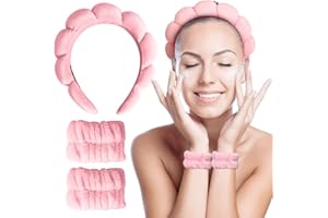 Hroevc 3 PCS Spa Headband for Washing Face, Terry Cloth Facial Puffy Makeup Headband for Women, Spa Headband and Wristband Se