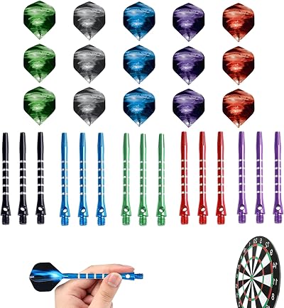 Bansusu 30Pcs Dart Flights and Stems Sets Durable Metal Dart Stems Pack