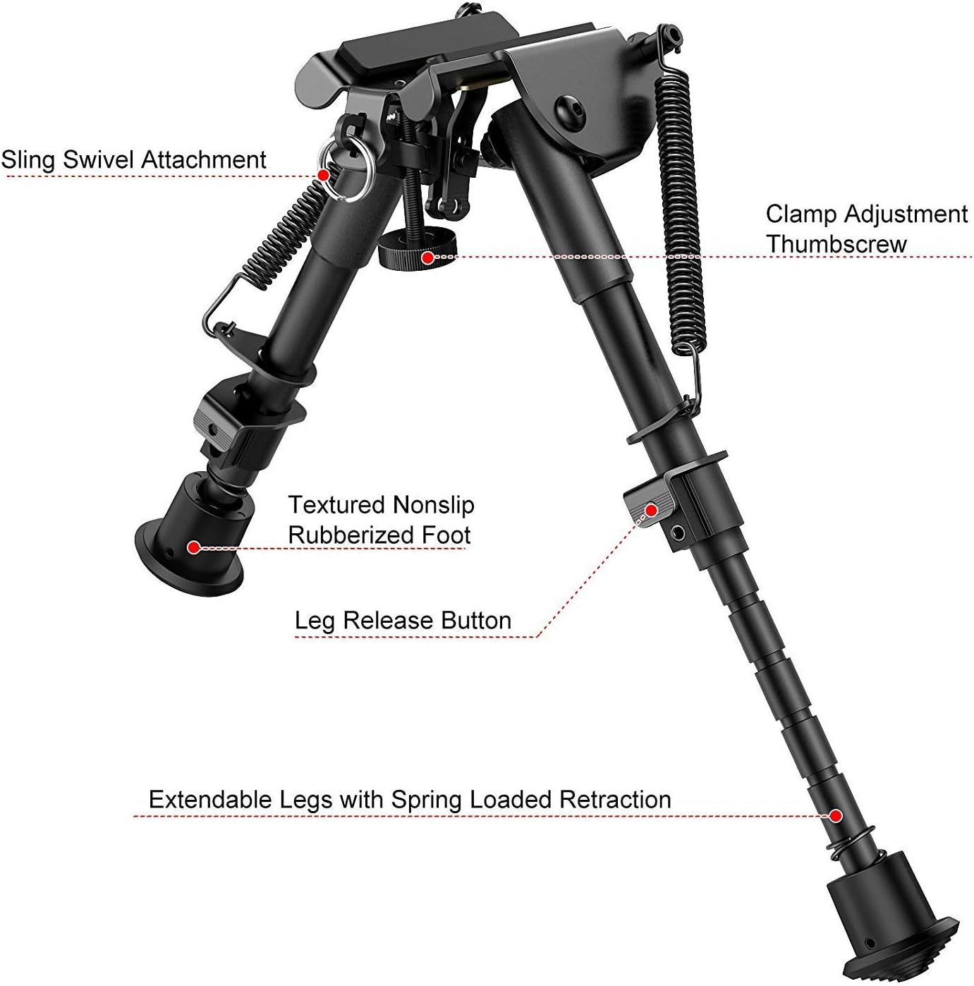 Feyachi Rifle Bipod 6-9 Inches Tactical Rifle Bipod Adjustable Height Swivel Style Tactical Bipod Tilting Built in Podlock - Image 3