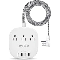 Desktop Power Strip with 3 Outlet 4 USB Ports 4.5A, Flat Plug and 5 ft Long Braided Extension Cords for Cruise Ship…