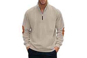 TAFLE Men's Quarter Zipper Pullover Corduroy Mock Neck Sweatshirt Spring Autumn Casual Knit Long Sleeve Polo Shirt