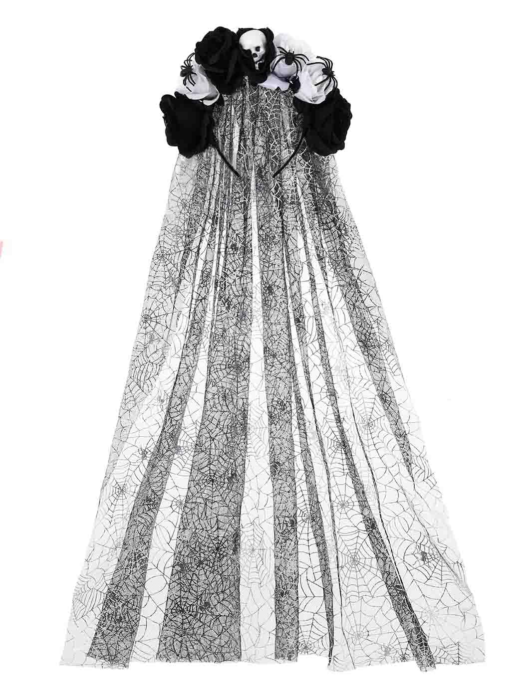 IYOU Halloween Veil Headband Black Flower Hair Bands Skull Floral Headpiece Festival Party Hair Accessories for Women