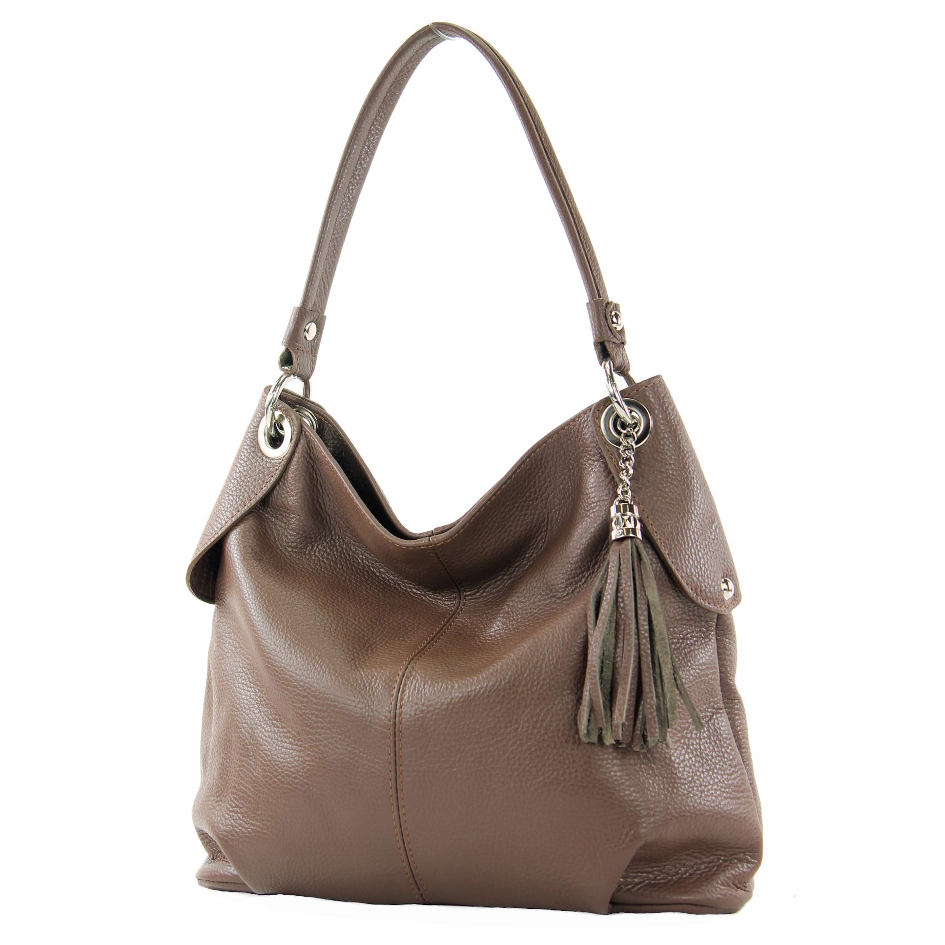modamoda de - T185 - ital. Ladies leather shoulder bag, Colour:Terra Brown
