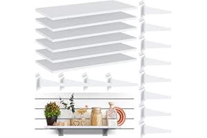 Tcevily 6 Pack White Slatwall Shelf, 15.7" x 6" Wooden Slat Wall Shelves with Metal Brackets Heavy Duty Slatwall Shelving Organizer Accessories for Home Garage (6, 15.7" x 6")