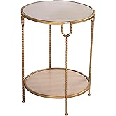 Cortesi Home Viper Accent Table,Metal End Table Round with Glass Shelf, Gold