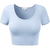 Women Cotton Scoop Neck Crop Tops Short Sleeve Basic Casual Shirts