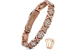 Feraco Pure Copper Bracelets & Rings for Women, Ultra Strength Magnetic Bracelet for Women with Neodymium Magnets & Sparkling Cubic Zirconia, Adjustable, Infinite Clover Jewelry