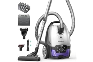 Aspiron Canister Vacuum,1700W/45KPA Bagged Vacuum Cleaner,5L Large Capacity,Auto Cord Rewind,HEPA Filter,Low Noise,8M Cord,Va