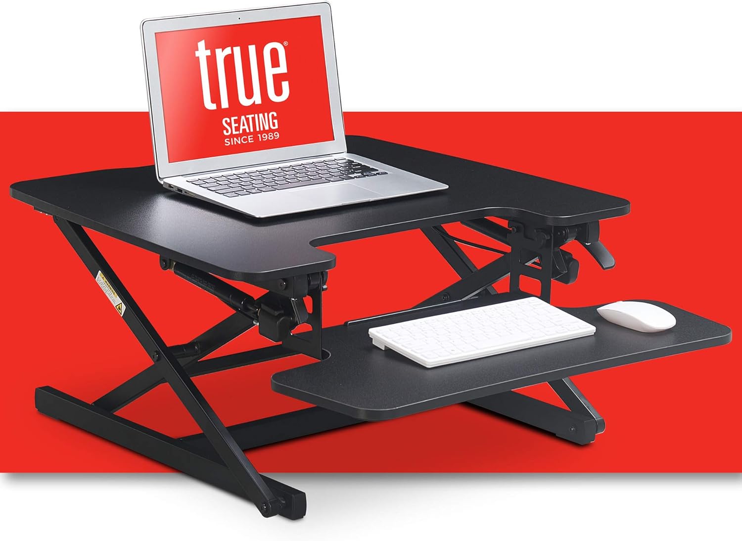 True Seating Standing 27" Computer Desk Converter Ergonomic Adjustable Home Office Laptop Table for Work, Medium, Modern Black
