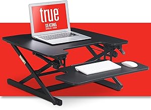 True Seating Standing 27" Computer Desk Converter Ergonomic Adjustable Home Office Laptop Table for Work, Medium, Modern Black