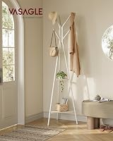 VASAGLE Rack Stand Coat Tree Hall Tree with 2 Shelves Natural Beige White view 2