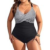 Aqua Eve Plus Size One Piece Swimsuit - Women's Tummy Control Bathing Suit Retro Full Coverage Swimwear 2025