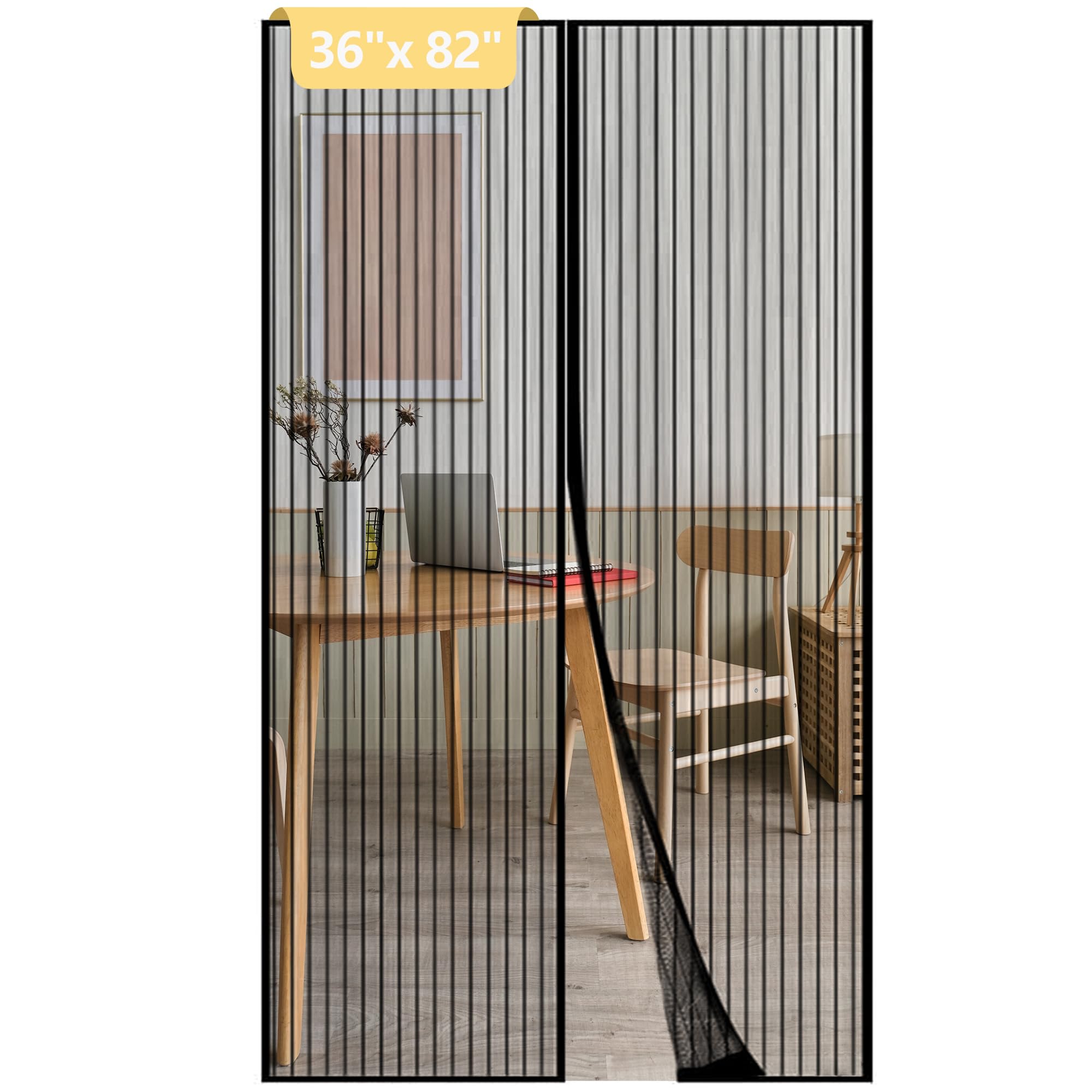 Photo 1 of LJZOPU Magnetic Mesh Screen Door Curtain,Heavy Duty Polyester Material,Hands Free Entry and Self Sealing Design Keep Bugs Out, Pet and Kid Friendly,Easy Install,Black,36" x 82"