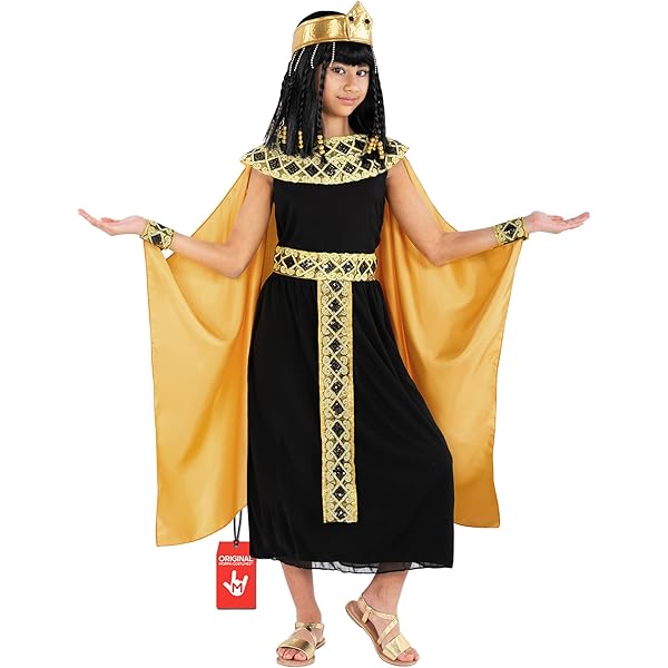 DiULi Disfraz Egipcio Para Niña | Vestido De Diosa Con Chal, Brazalete, Collar Y Tocado, Ideal Para Carnaval, Halloween Y Cosplay (Negro Y Dorado)