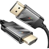 JSAUX DisplayPort to HDMI Cable 4K@60Hz, 10ft DP to HDMI 2.0 Male UHD 2K@120/1080P@120 Nylon DP to HDTV Uni-Directional Cord for Dell, Projector, Desktop, AMD, NVIDIA, Lenovo, HP, ThinkPad