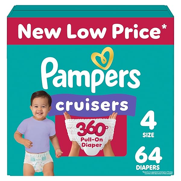 PAMPERS DIAPERS – CRUISERS 360 – SIZE 4, 64 COUNT, BABYPROOF UP TO 100% LEAKPROOF PULL-ON DIAPER