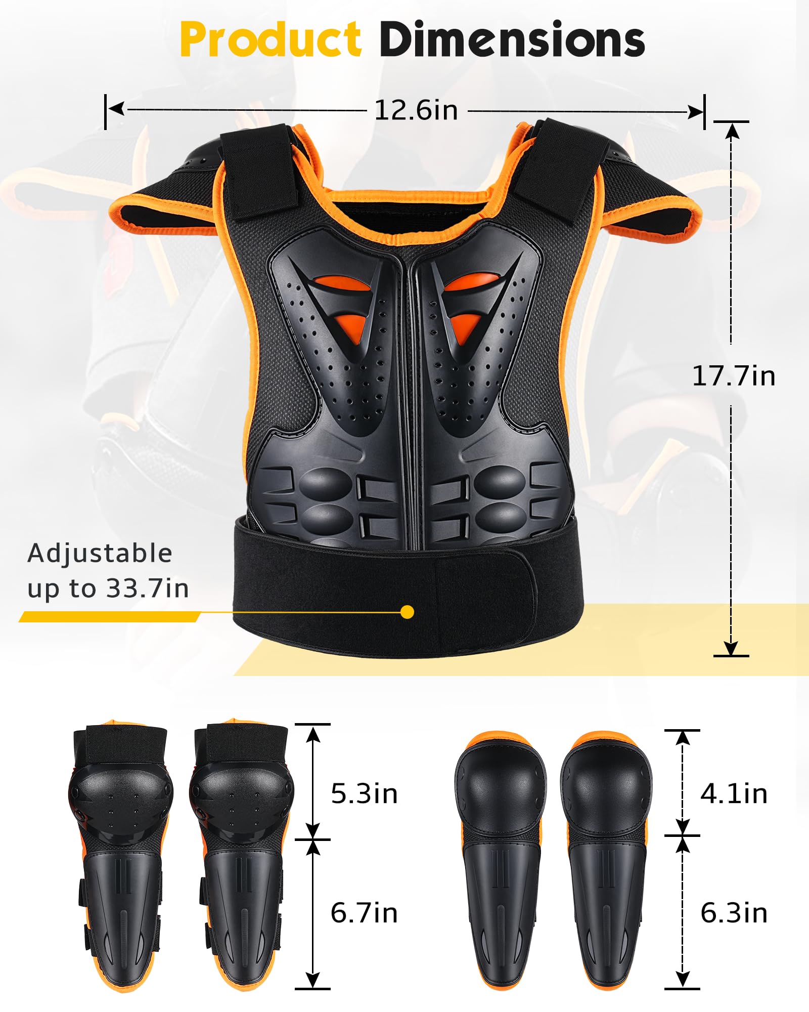 Youth Dirt Bike Gear, JUSTDOLIFE 5 PCS Motorcycle Armbor Protection Jacket, Kids Motorcycle Armor with Knee Pads Elbow Pads Chest Protector Racing for Outdoor Sports