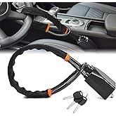 DualGuard Car Steering Wheel & Seat Belt Lock - 17" Universal Anti-Theft Device for Vehicles, SUVs, Golf Carts | Compact & Lightweight Security Lock with Multi-Function Keys (Black)