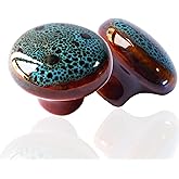 Perphin Vintage Round Cabinet Knobs Glazed Ceramic Round Knobs for Dresser Drawer, Antique Drawer Pull for Home Decor Door Handles (6 Pack Vintage Blue)