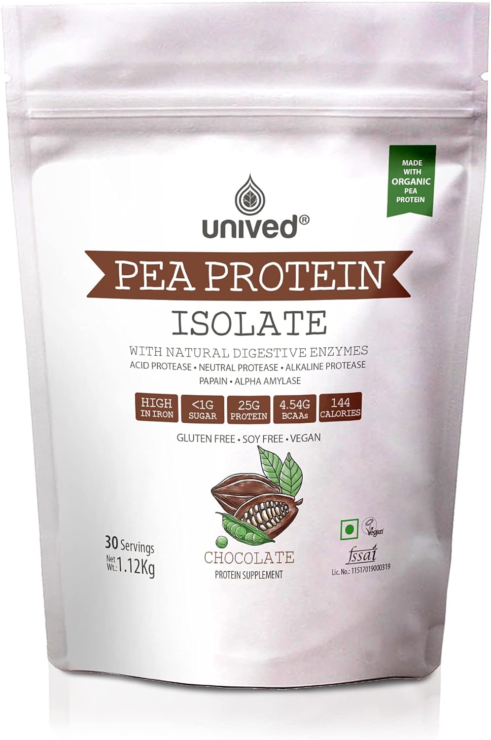 Unived Pea Protein Isolate with Natural Digestive Enzymes, 100 Vegan