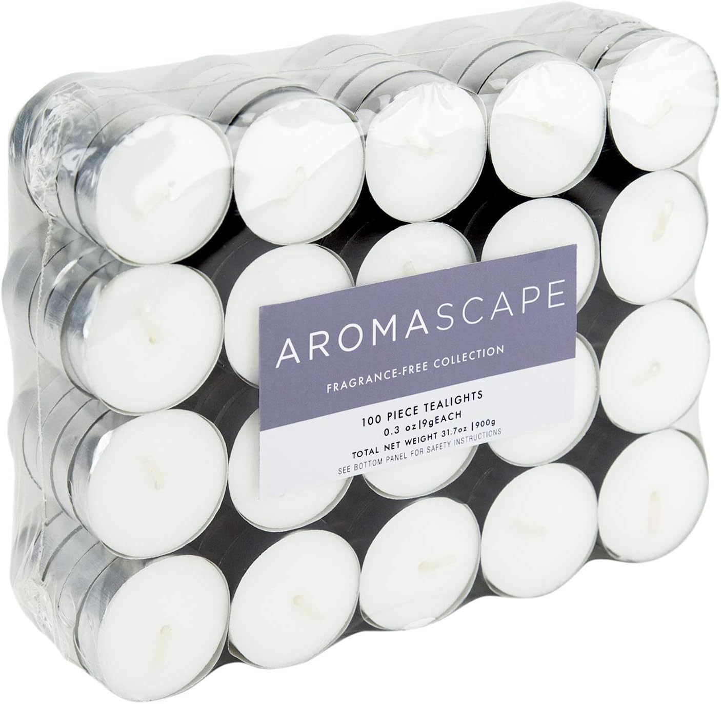 Aromascape Fragrance Free Tea Light Candles, 100-Pack, White