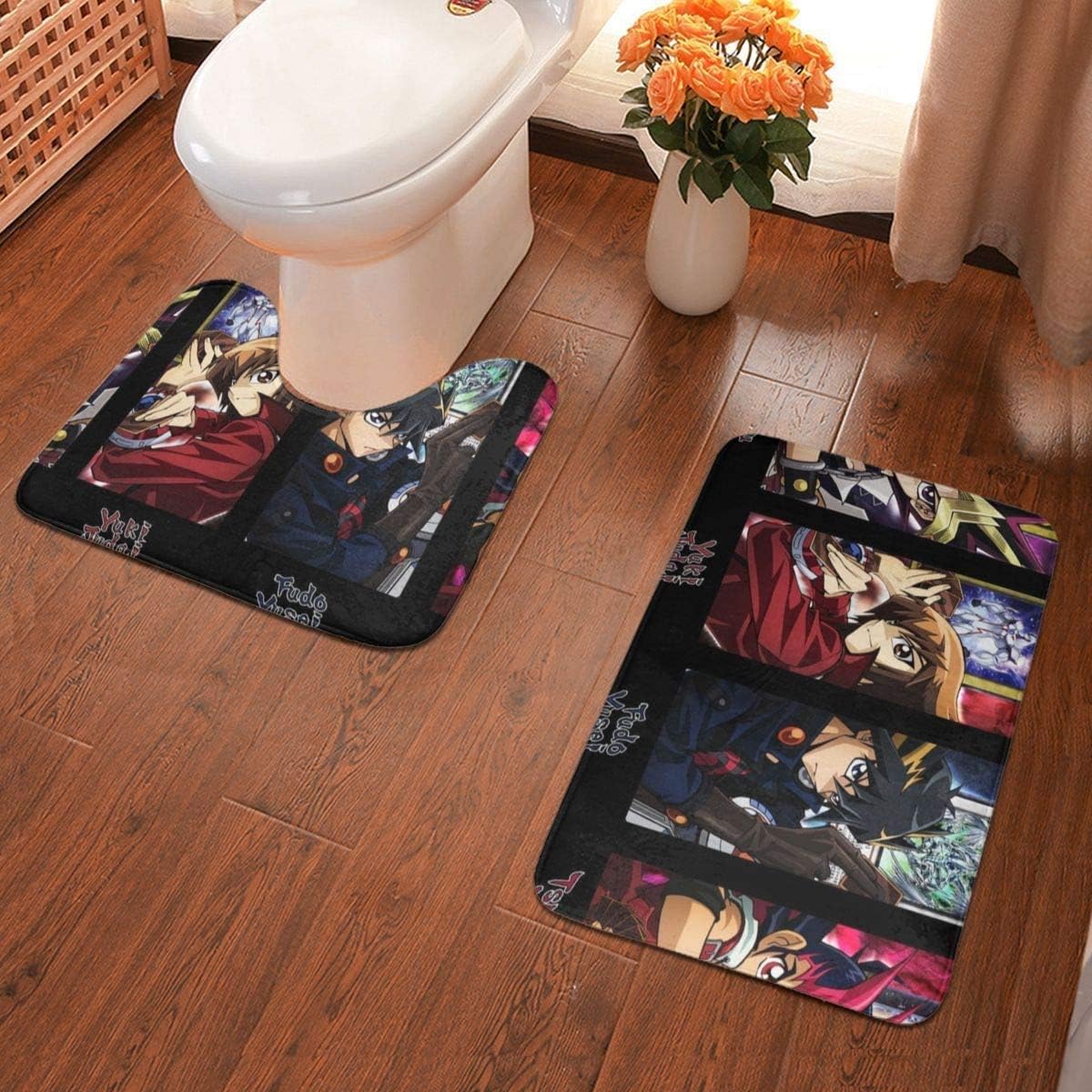 MHKG Yu-Gi-Oh Game Bath Mat 2 Piece Set Bathroom Carpet Set Soft Anti-Skid Pads Bath Mat + Contour Pads, Absorbent Carpet Bath and Mat Anti-Slip Pads Set