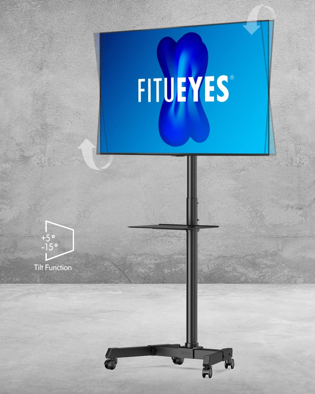 FITUEYES Mobile TV Cart with Wheels for 23-60 Inch LCD LED Flat Curved Screen TVs up to 77 lbs Mobile Rolling TV Stand with Height Adjustable Shelf Trolley Floor Stand Max VESA 400x400 Black : Office Products